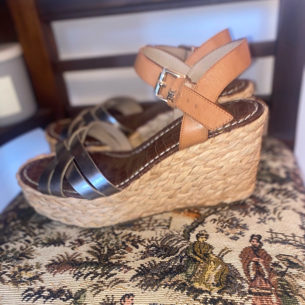 Sam Edelman Darlene Wedge Sandals 8.5 Metallic Gold Espadrille Braided Platform - Picture 5 of 16